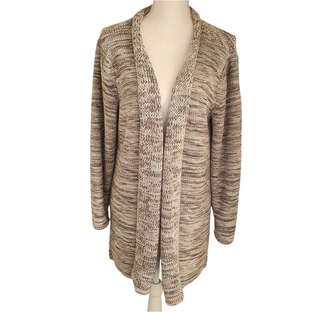 j. jill 100% cotton chunky open cardigan sweater brown beige size XL